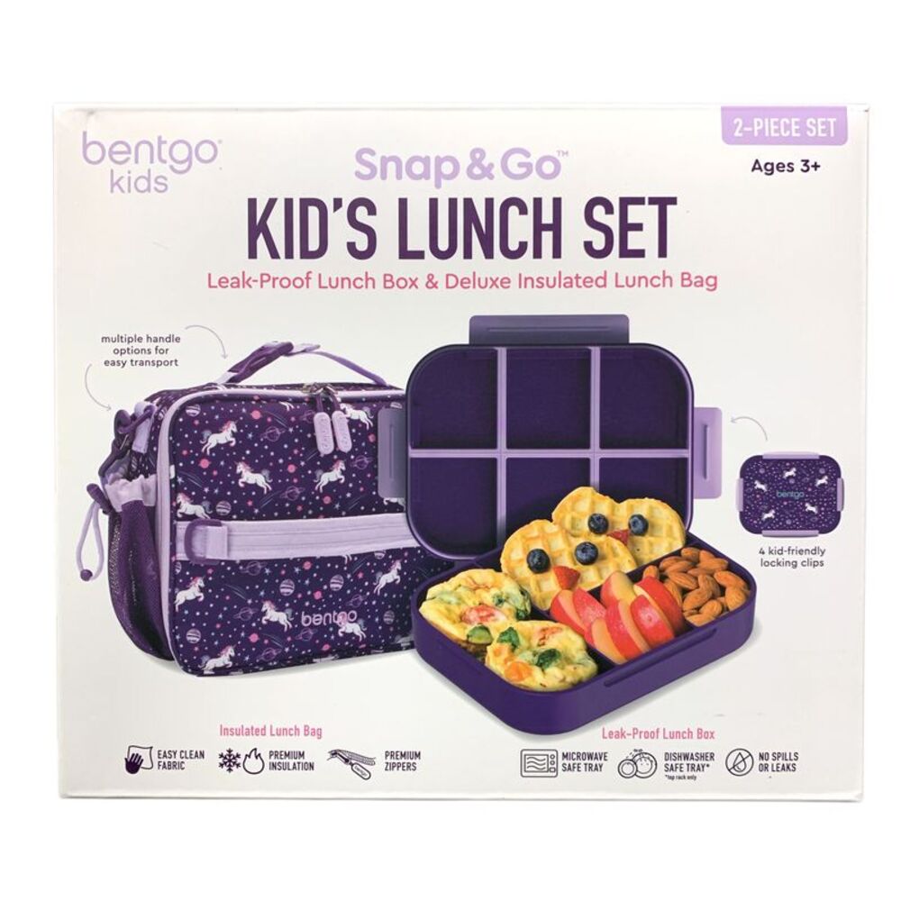 Unicorns - Bentgo Kids Snap & Go Kid's Leak-Proof Lunch Box and Insulated Lunch
